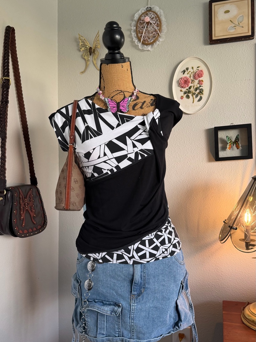 Vintage Y2K euro desigual print top 🖤🐑🔮